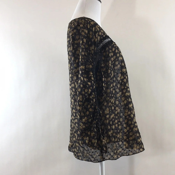 Tracy Reese Brown Black Floral Silk Blouse Womens Medium‎ Long Sleeve Sheer - Picture 2 of 11